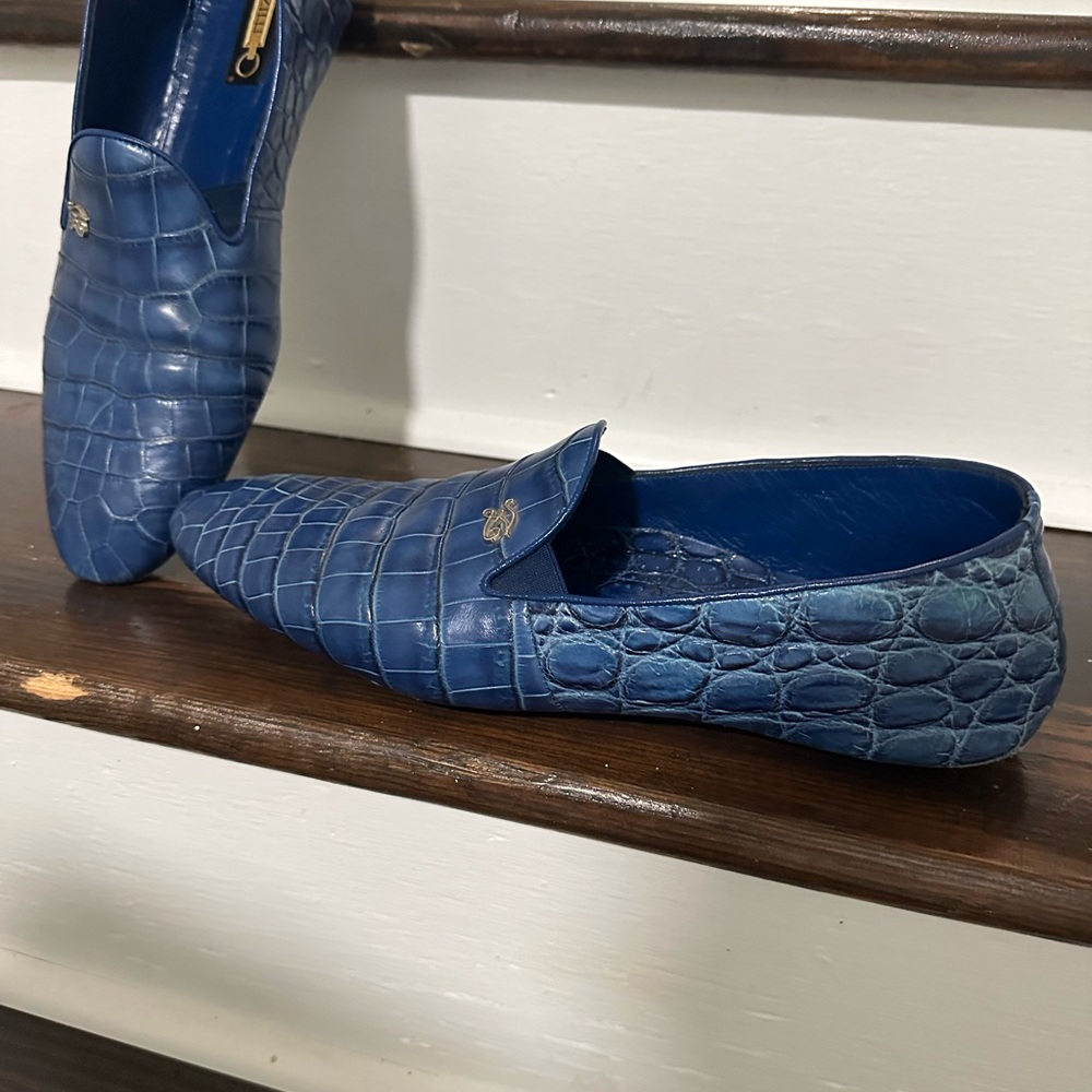 ZILLI Italian Blue Crocodile Pattern Loafers